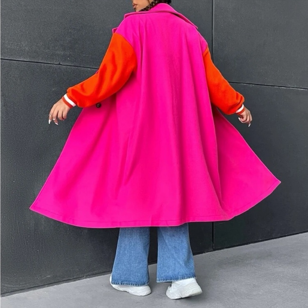 Plus Size Classic Colorblock Double Breasted Lightweight Coat - Picture 5 of 6